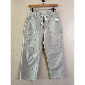 NEW Free People Moxie Low Slung Jeans Size 25 Gray Paint Splatter Patches Barrel